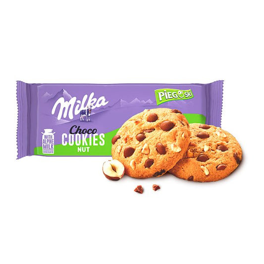 Milka Pieguski Choco Cookies Nut Ciasteczka z kawałkami czekolady mlecznej i orzechami 135 g